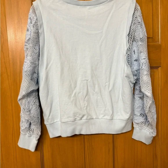 Anthropologie Light Blue Embroidered Sweatshirt - Picture 2 of 4
